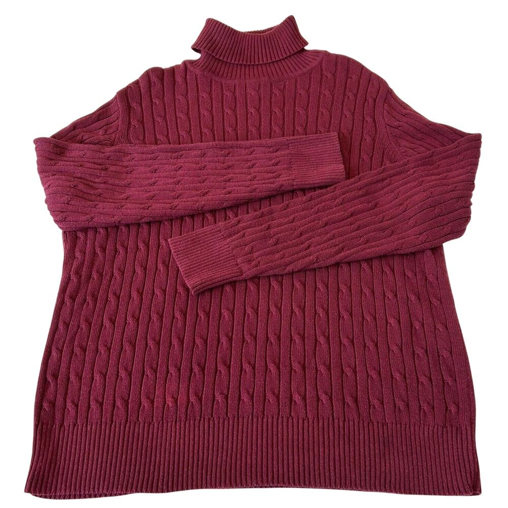St John's Bay Women Cable Knit Turtleneck Sweater XXL Plum Classic Casual Preppy